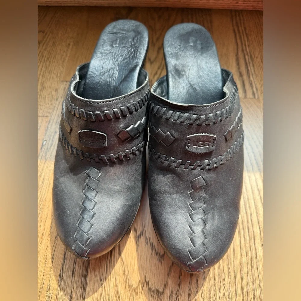 UGG Black Leather women Clogs
